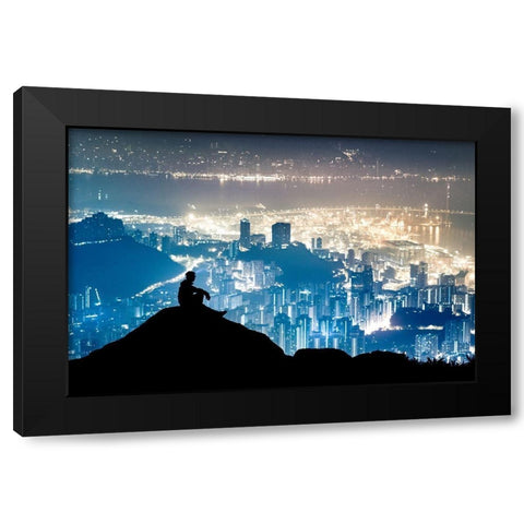 City Watcher Black Modern Wood Framed Art Print with Double Matting by Ling, Ar