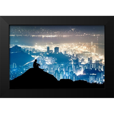 City Watcher Black Modern Wood Framed Art Print by Ling, Ar