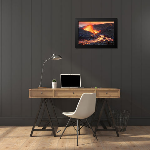 La Fournaise Volcano Black Modern Wood Framed Art Print by Gabriel, Barathieu