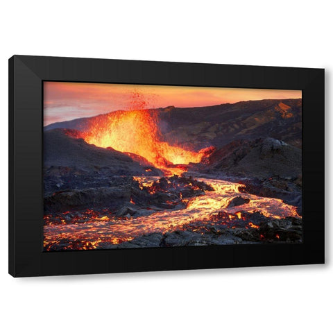 La Fournaise Volcano Black Modern Wood Framed Art Print with Double Matting by Gabriel, Barathieu