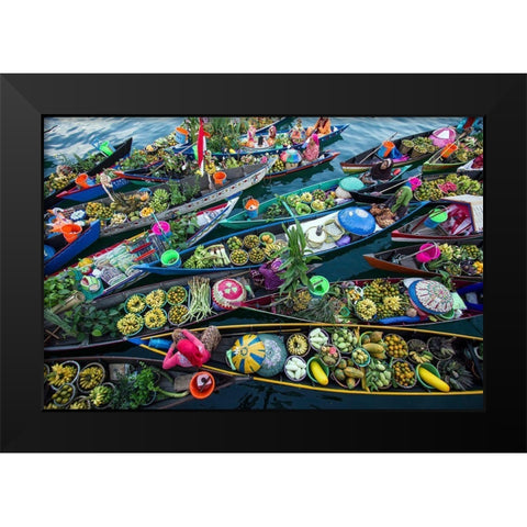 Banjarmasin Floating Market Black Modern Wood Framed Art Print by Maududdin, Fauzan