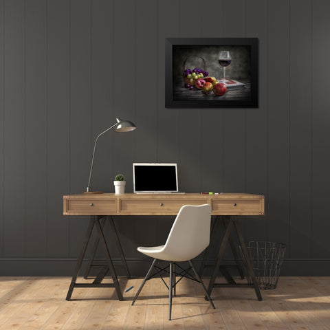Wine-Fruit And Reading. Black Modern Wood Framed Art Print by Osuna, Fran
