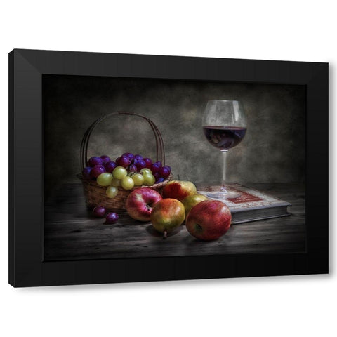 Wine-Fruit And Reading. Black Modern Wood Framed Art Print by Osuna, Fran