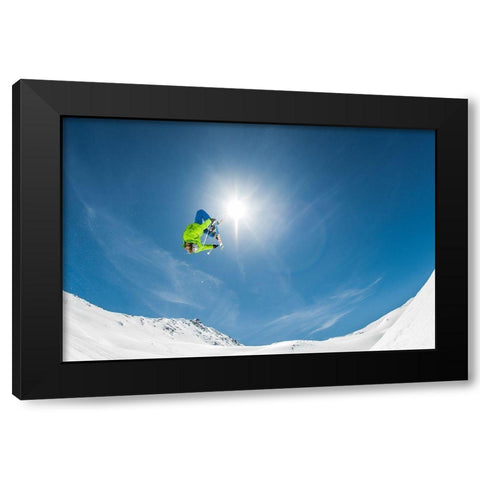 Backflip Crossed Skis Black Modern Wood Framed Art Print by Verbiest, Eric