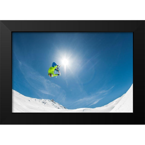 Backflip Crossed Skis Black Modern Wood Framed Art Print by Verbiest, Eric