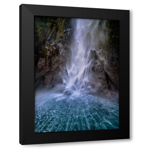 Stirling Falls Along Milford Sound Black Modern Wood Framed Art Print by Zhu, Hua