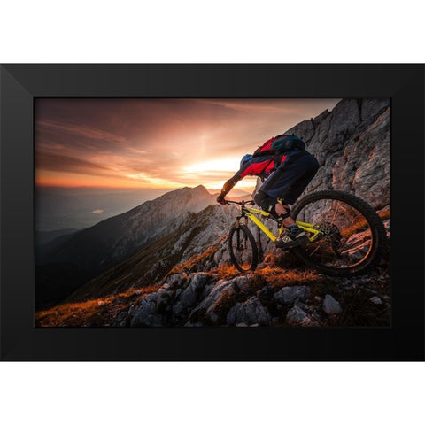 Golden Hour High Alpine Ride Black Modern Wood Framed Art Print by Bertoncelj, Sandi