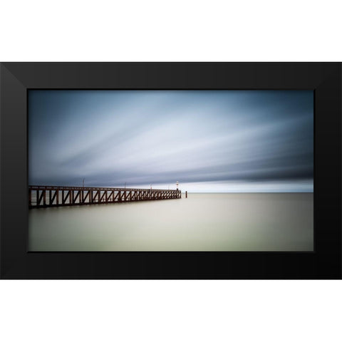 Blankenberge Pier Black Modern Wood Framed Art Print by Staelens, Christophe