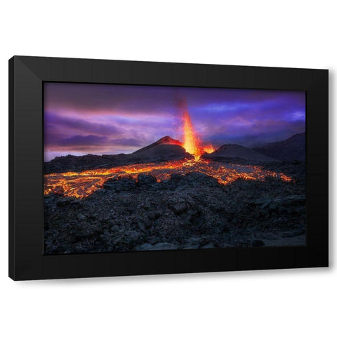 Fire At Blue Hour! Black Modern Wood Framed Art Print with Double Matting by Gabriel, Barathieu