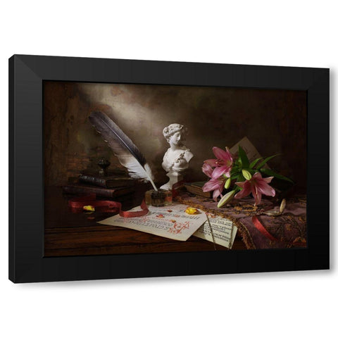 Still Life With Lily And Bust Black Modern Wood Framed Art Print with Double Matting by Morozov, Andrey