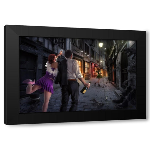 City Shadows Black Modern Wood Framed Art Print with Double Matting by Kiciak, Christophe