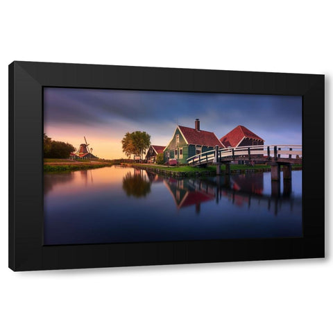 Zaanse Schans Green House Black Modern Wood Framed Art Print by M. Garcia, Jesus