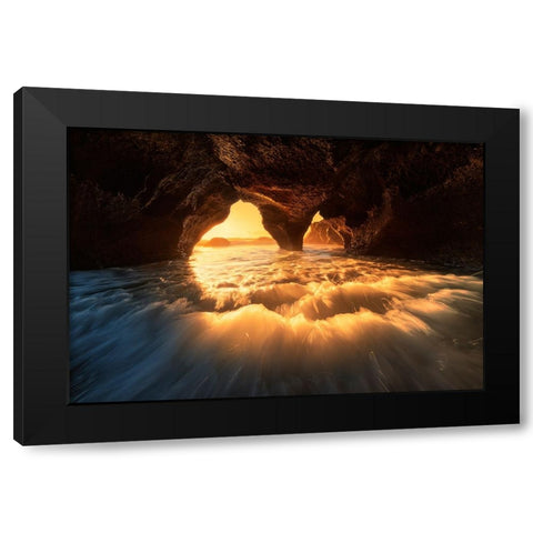 The Secret Sea Cave Black Modern Wood Framed Art Print by Zhu, Jingshu