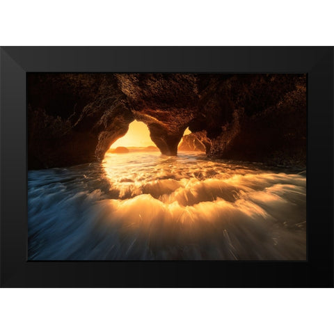 The Secret Sea Cave Black Modern Wood Framed Art Print by Zhu, Jingshu