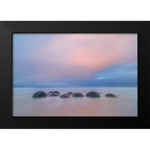 Moeraki Boulders Black Modern Wood Framed Art Print by Zhu, Hua