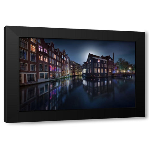 Moonlight Over Amsterdam Black Modern Wood Framed Art Print by M. Garcia, Jesus