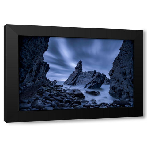 Crescent Head Black Modern Wood Framed Art Print with Double Matting by Zhu, Jingshu