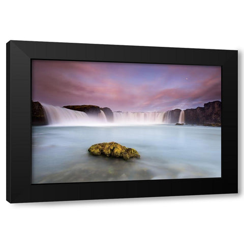 Godafoss And The Moon Black Modern Wood Framed Art Print with Double Matting by Ruoppolo, Luigi