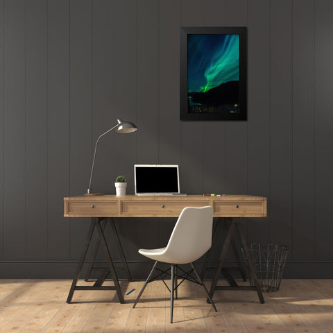 Northern Lights In October Black Modern Wood Framed Art Print by Caroline Stroksnes, Mette