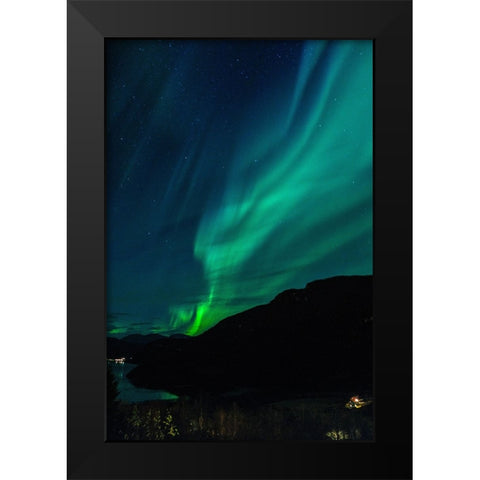 Northern Lights In October Black Modern Wood Framed Art Print by Caroline Stroksnes, Mette