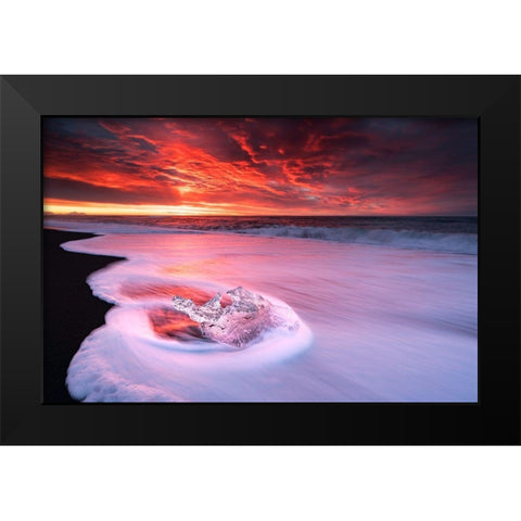 Ice And Fire Black Modern Wood Framed Art Print by Zhu, Jingshu