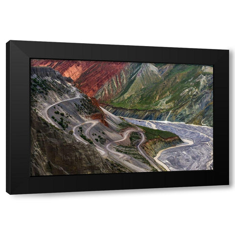 Winding Road And River Black Modern Wood Framed Art Print with Double Matting by Heidi