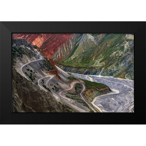 Winding Road And River Black Modern Wood Framed Art Print by Heidi