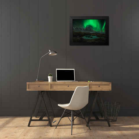 Vesturhorn Black Modern Wood Framed Art Print by Zhu, Jingshu