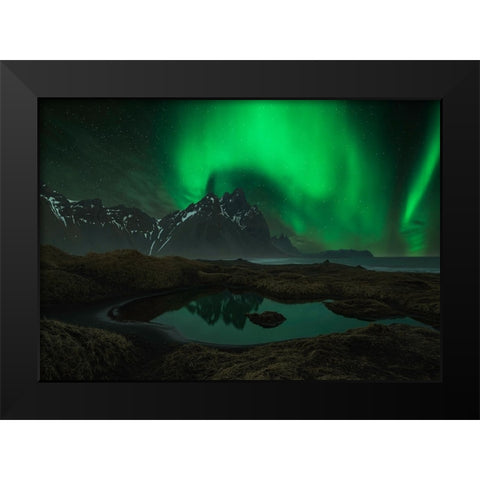 Vesturhorn Black Modern Wood Framed Art Print by Zhu, Jingshu