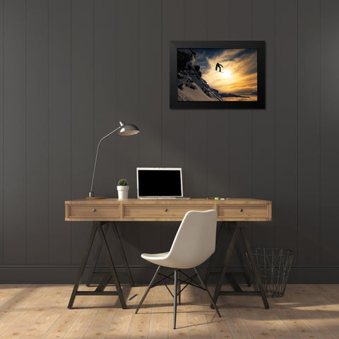 Sunset Snowboarding Black Modern Wood Framed Art Print by Sanne, Jakob