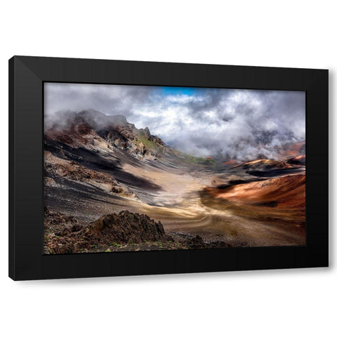 Craters Edge Black Modern Wood Framed Art Print with Double Matting by Bopitiya, Navin