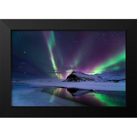 Northern Lights Reflection Black Modern Wood Framed Art Print by Auf Dem, Andrea