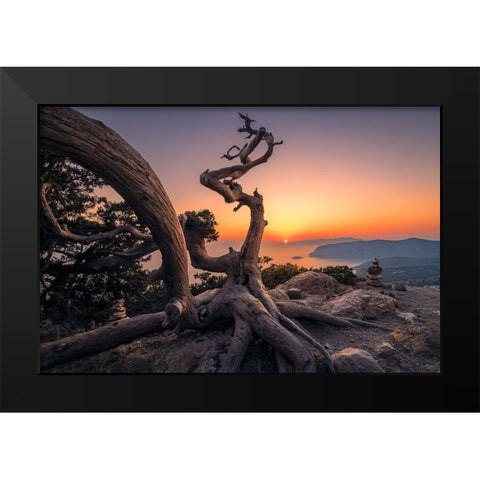 Monolithos Black Modern Wood Framed Art Print by Nikoloulis, Ilias