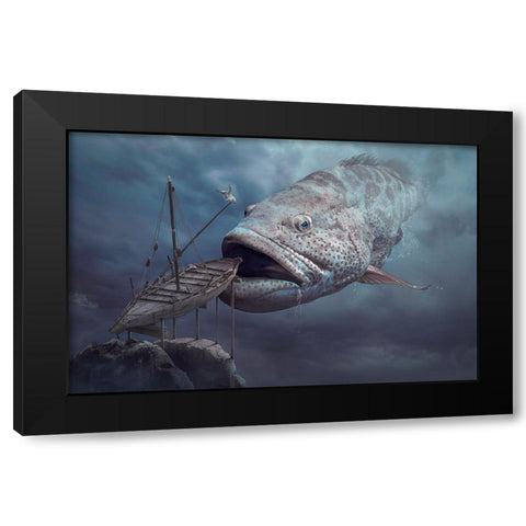 Ship Of Hope Black Modern Wood Framed Art Print by Almawash, Sulaiman