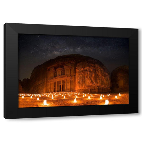 Petra By Night Black Modern Wood Framed Art Print by Jamal, Khalid