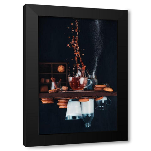 Upside And Down Again (With Coffee) Black Modern Wood Framed Art Print by Belenko, Dina