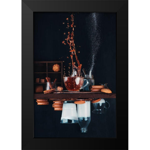 Upside And Down Again (With Coffee) Black Modern Wood Framed Art Print by Belenko, Dina