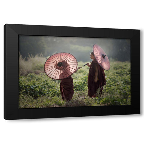 Friend Black Modern Wood Framed Art Print by Intarob, Sarawut