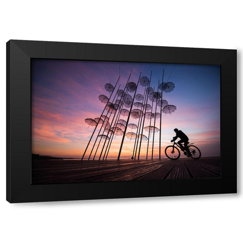 Umbrellas Black Modern Wood Framed Art Print with Double Matting by Karakaya, Melih