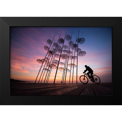 Umbrellas Black Modern Wood Framed Art Print by Karakaya, Melih