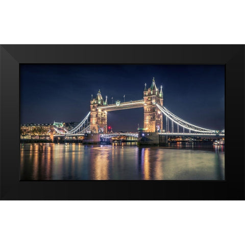 Night At The Tower Bridge Black Modern Wood Framed Art Print by El Assy, Nader