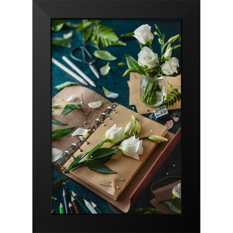 Painting Flowers: Pins And Pencils Black Modern Wood Framed Art Print by Belenko, Dina