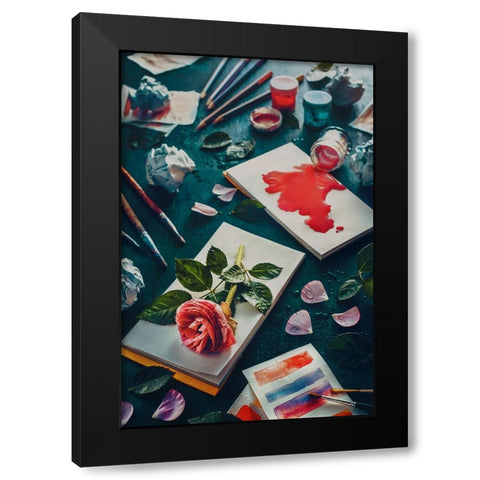 Painting Flowers: Stains And Sketches Black Modern Wood Framed Art Print with Double Matting by Belenko, Dina
