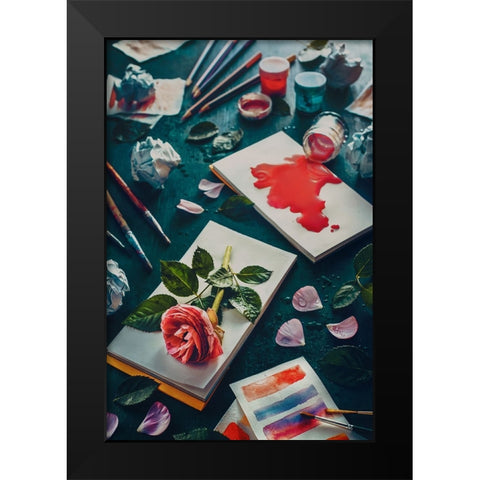 Painting Flowers: Stains And Sketches Black Modern Wood Framed Art Print by Belenko, Dina