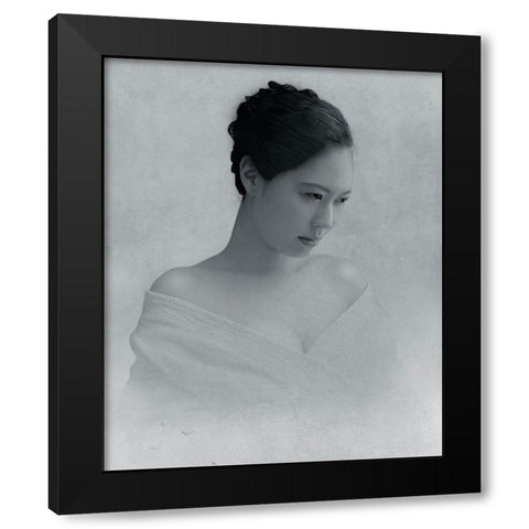 Portrait Of A Woman To Drop The Line Of Sight Black Modern Wood Framed Art Print by Hattori, Fuyuki