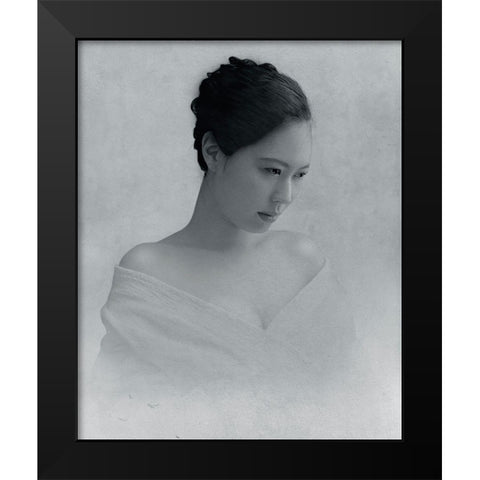 Portrait Of A Woman To Drop The Line Of Sight Black Modern Wood Framed Art Print by Hattori, Fuyuki