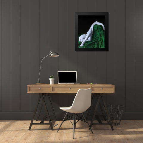 Nude On The Green Cloth Black Modern Wood Framed Art Print by Hattori, Fuyuki