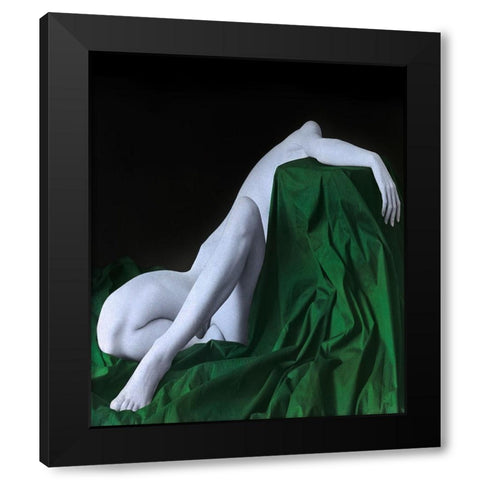 Nude On The Green Cloth Black Modern Wood Framed Art Print by Hattori, Fuyuki