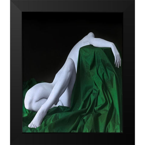 Nude On The Green Cloth Black Modern Wood Framed Art Print by Hattori, Fuyuki