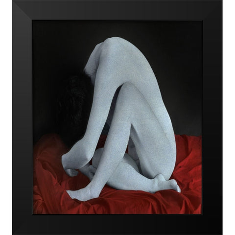 Nude On The Red Cloth Black Modern Wood Framed Art Print by Hattori, Fuyuki